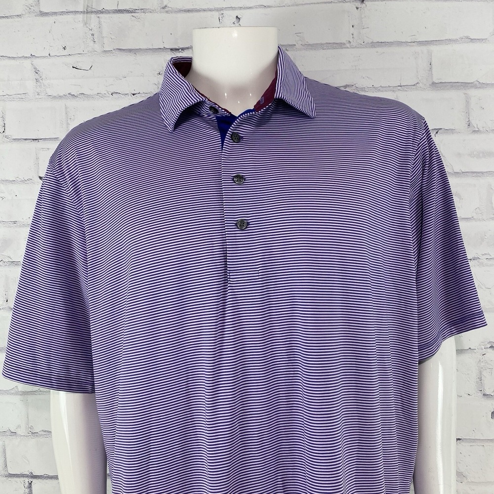 Greyson Shirt Men's XXL Polo Golf Purple Striped Polyester Stretch Golfing
